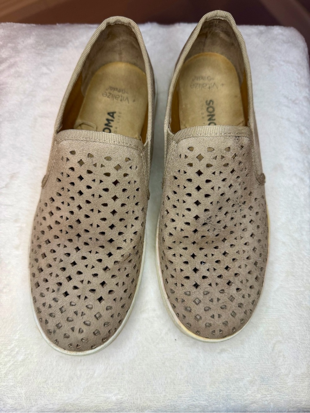 Sonoma Taupe Laser-Cut Slip-On Flats